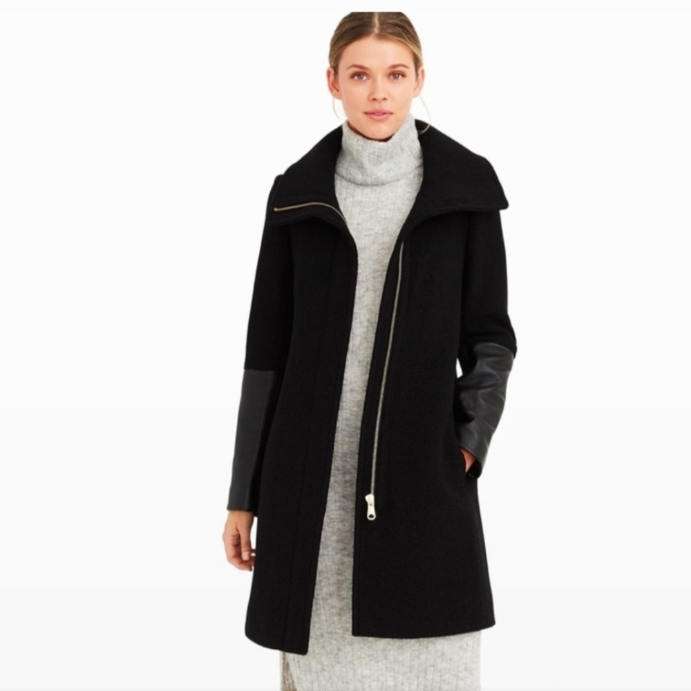 Club Monaco XS Black Coat with Leather Accents